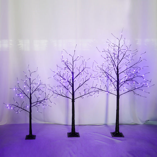 3 Pac Black Halloween Tree with Purple Lights, 4ft, 5ft and 6ft