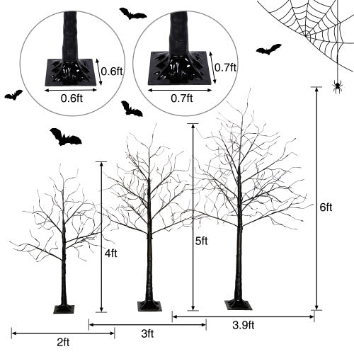 3 Pac Black Halloween Tree with Purple Lights, 4ft, 5ft and 6ft