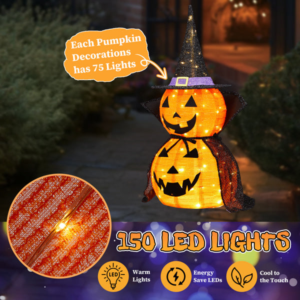 Pack of 2 illuminated pumpkins - 35.43inch + 176 LEDs