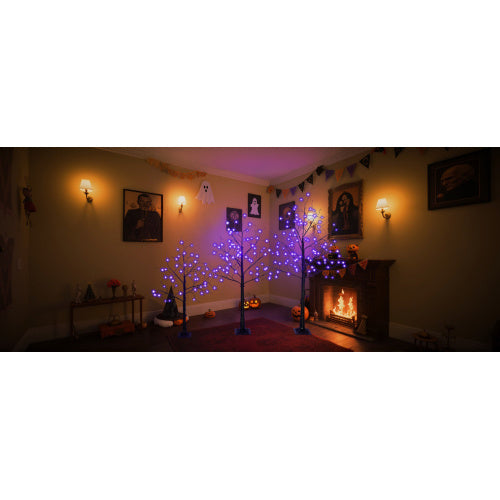 3 Pac Black Halloween Tree with Purple Lights, 4ft, 5ft and 6ft