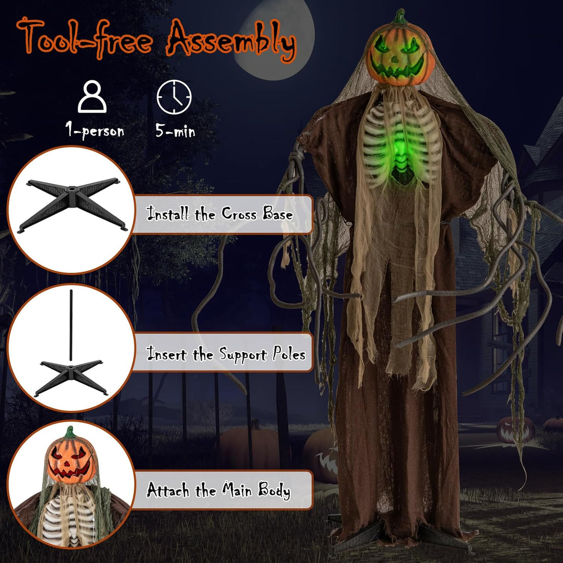 Tangkula - 6ft Halloween Animatronic Ghost Pumpkin