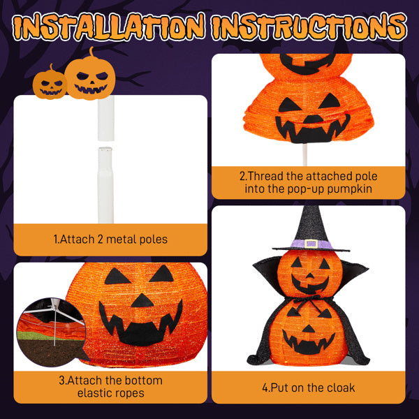 Pack of 2 illuminated pumpkins - 35.43inch + 176 LEDs