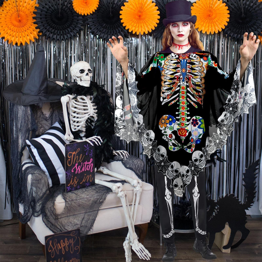 Halloween Skeleton Poncho - Day of the Dead