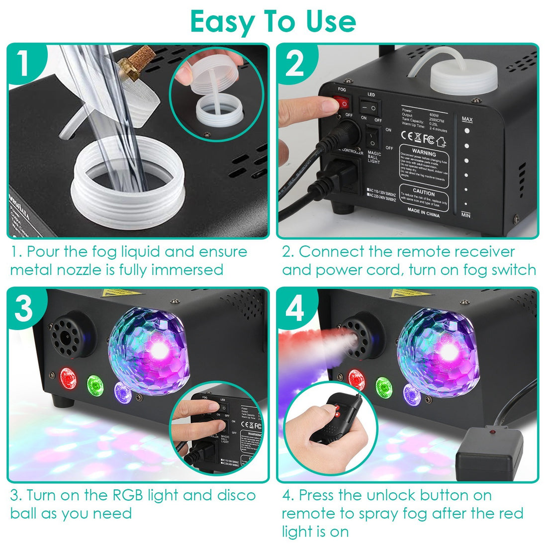 Smoke machine with 8 lighting effects - 600w