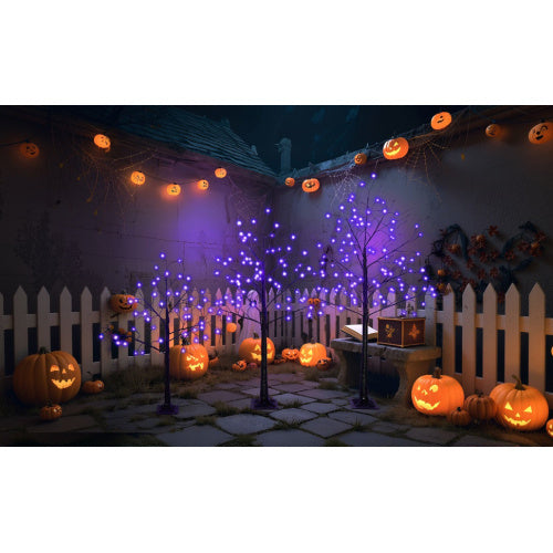 3 Pac Black Halloween Tree with Purple Lights, 4ft, 5ft and 6ft