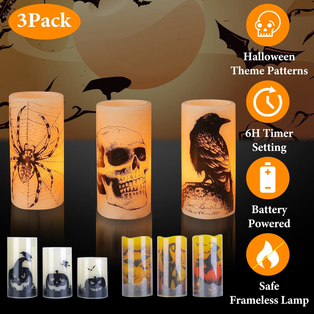 Pack of 3 flameless candles - With timer